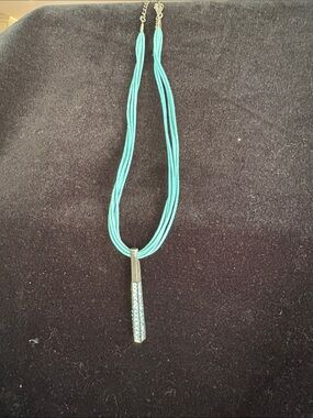Turquoise Multi-Strand Pendant Necklace with Sparkle Bar. 15”